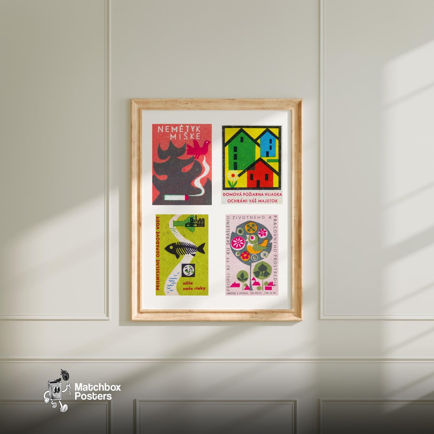 Slovaks Grid Print - vintage matchbox label print - living room mockup