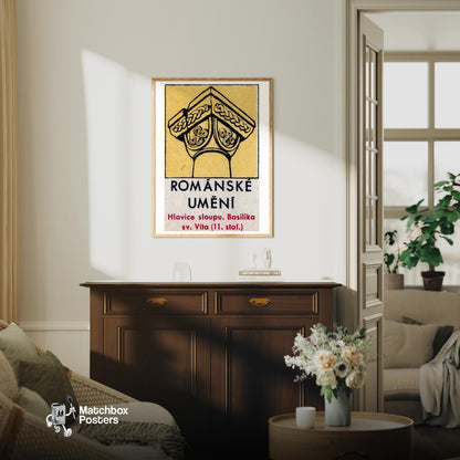 Romanesque Column - vintage matchbox label print - living room mockup