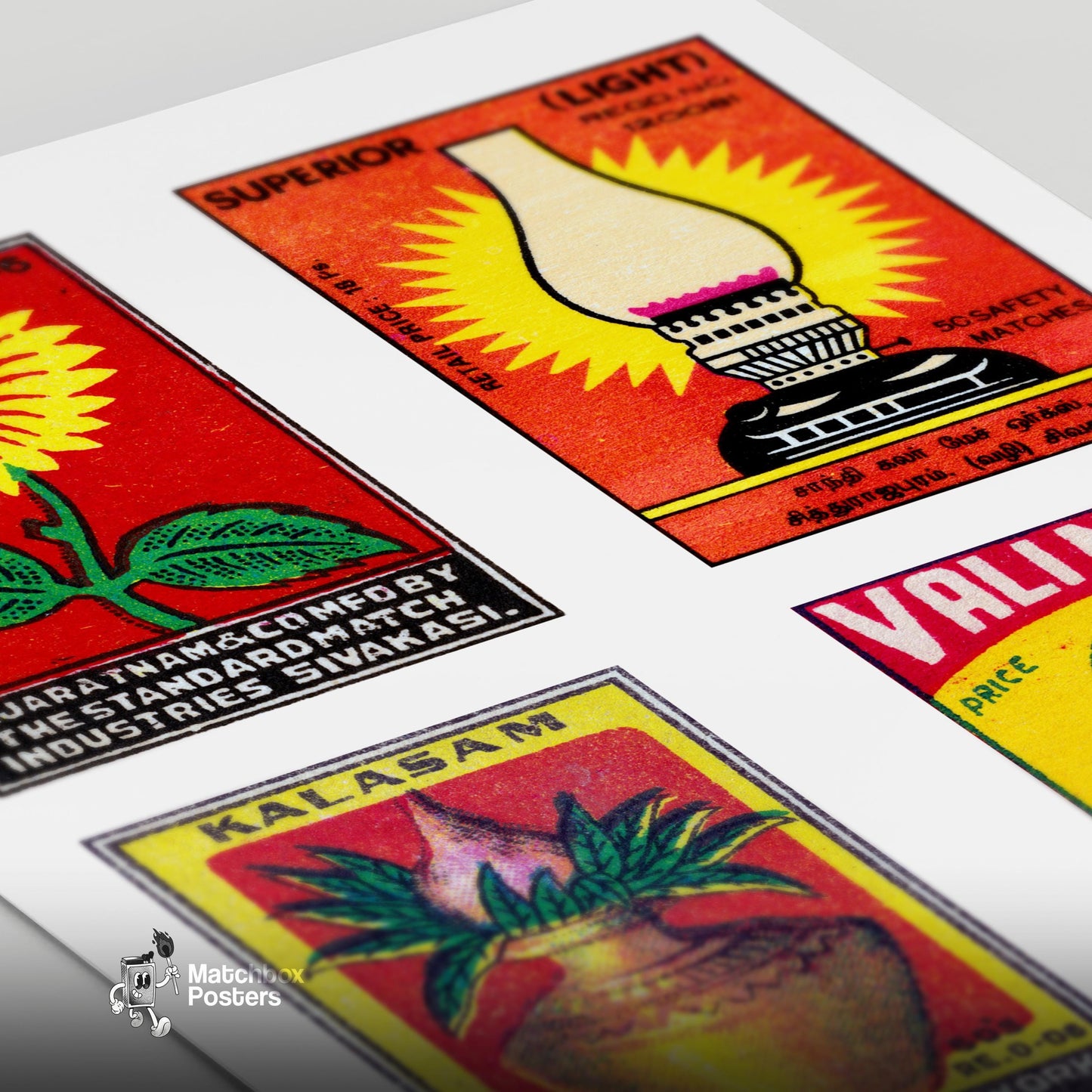 Red Tamils Grid Print - vintage matchbox label print - close-up detail