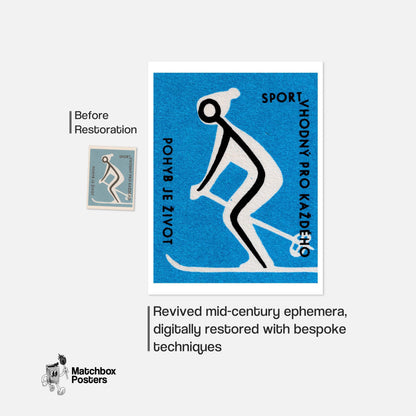 Skiing for Health - vintage matchbox label print - framed wall art preview
