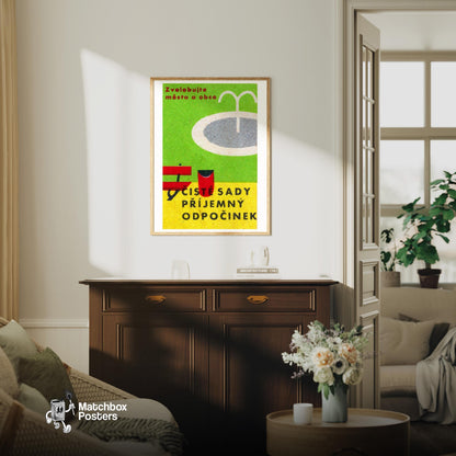 Geometric Shapes - vintage matchbox label print - living room mockup