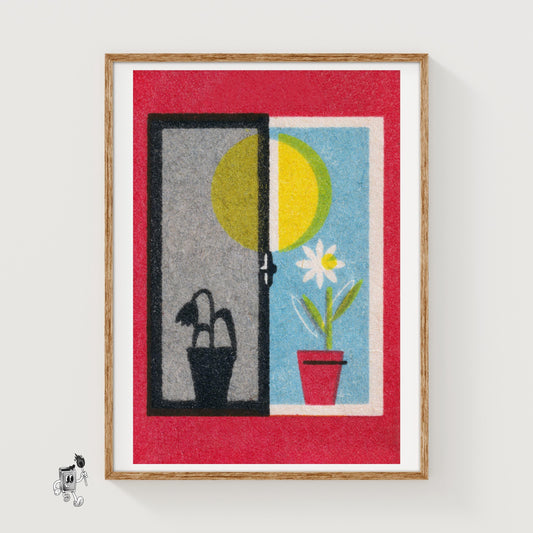 Two Flowers - vintage matchbox label print