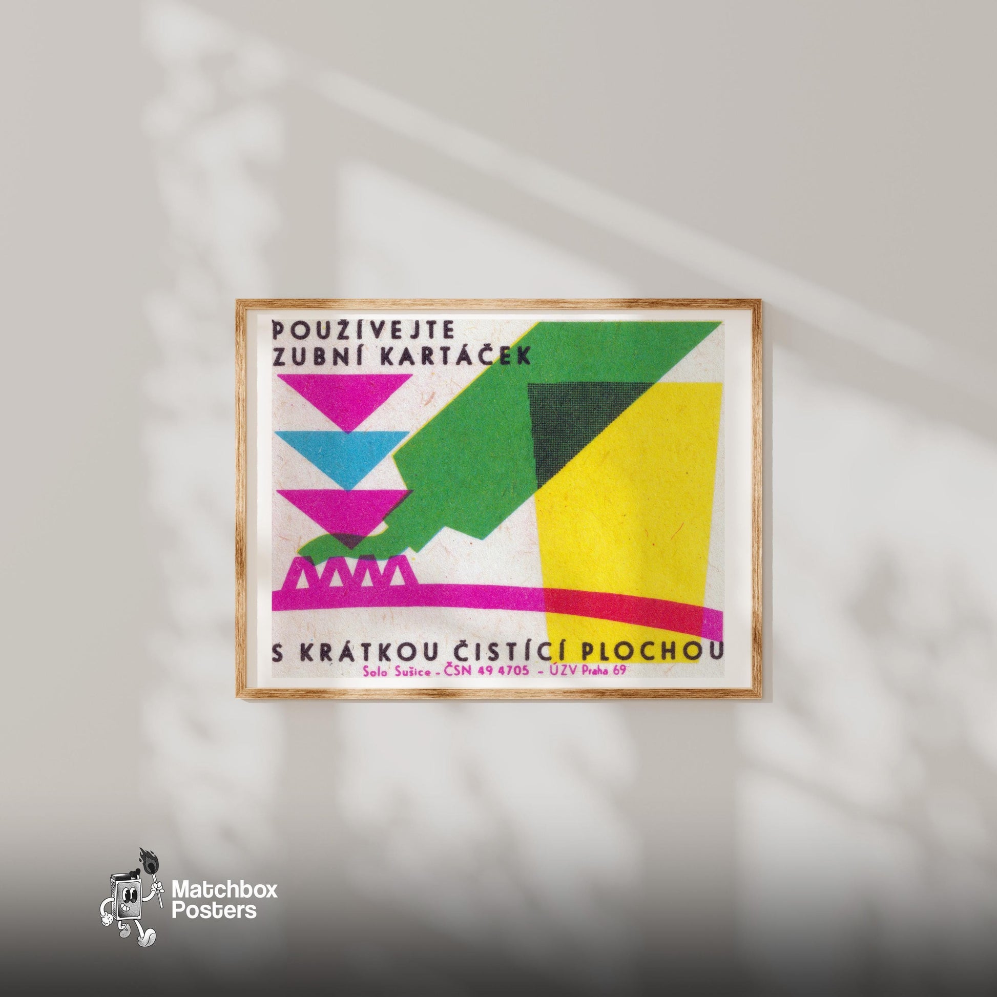 Geometric Shapes - vintage matchbox label print - bedroom mockup