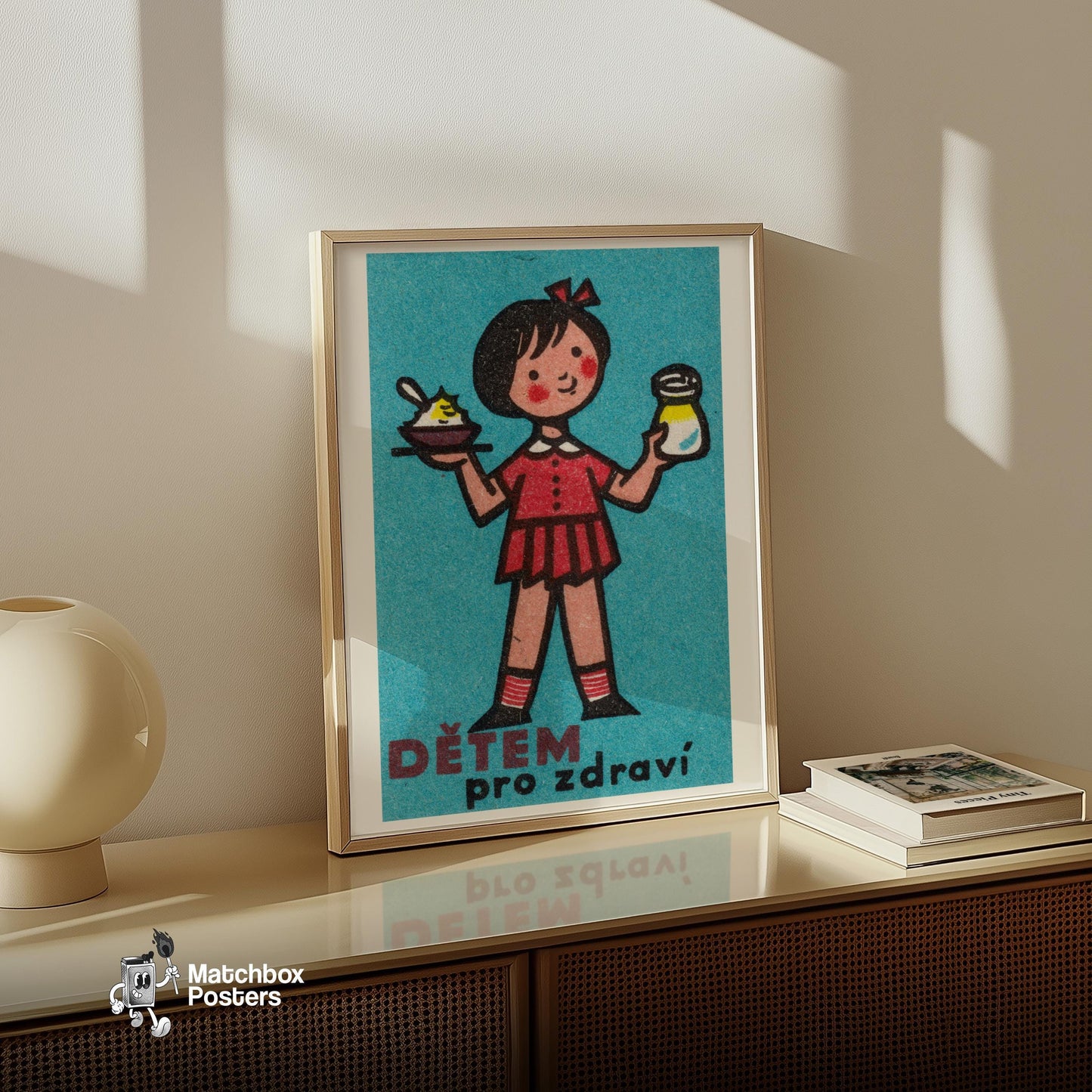 Girl with Yogurt - vintage matchbox label print - size comparison