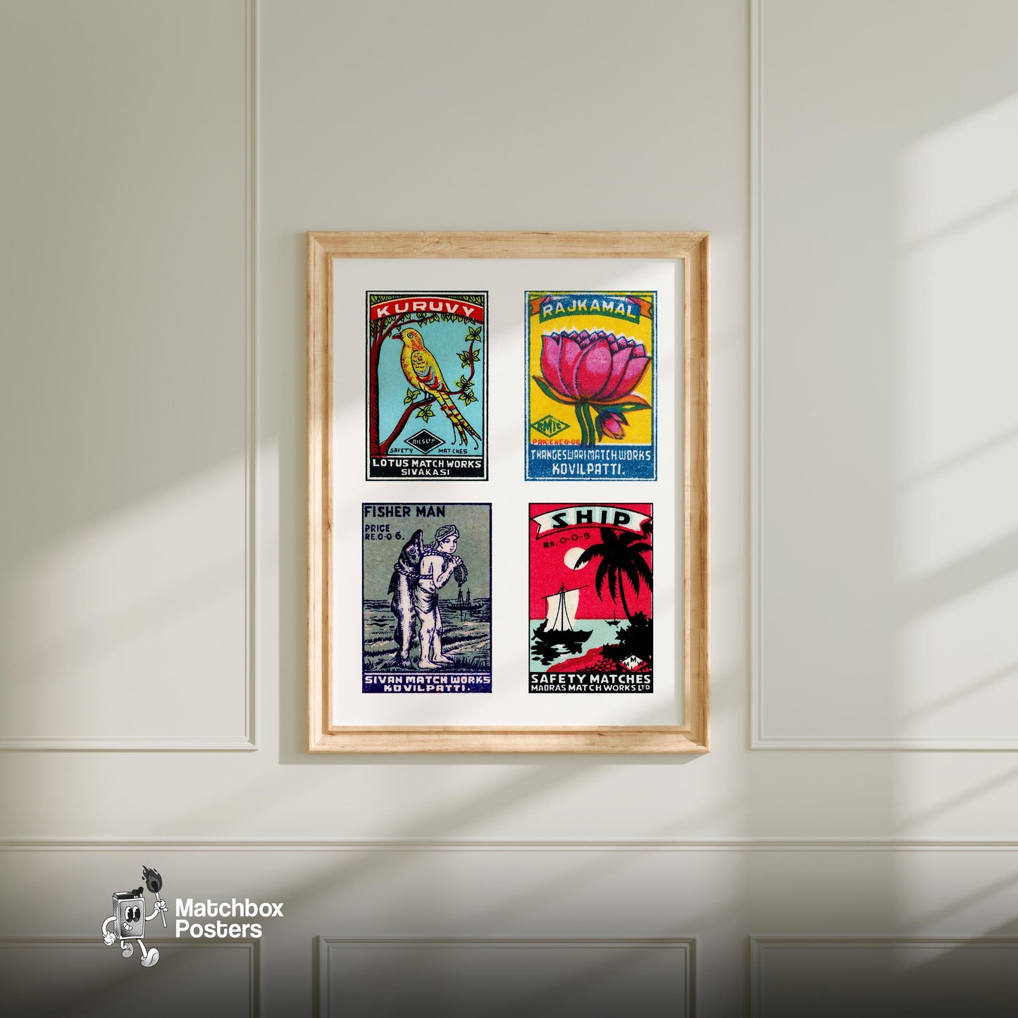 Matchbox Label Print: Tamil - vintage matchbox label print - living room mockup