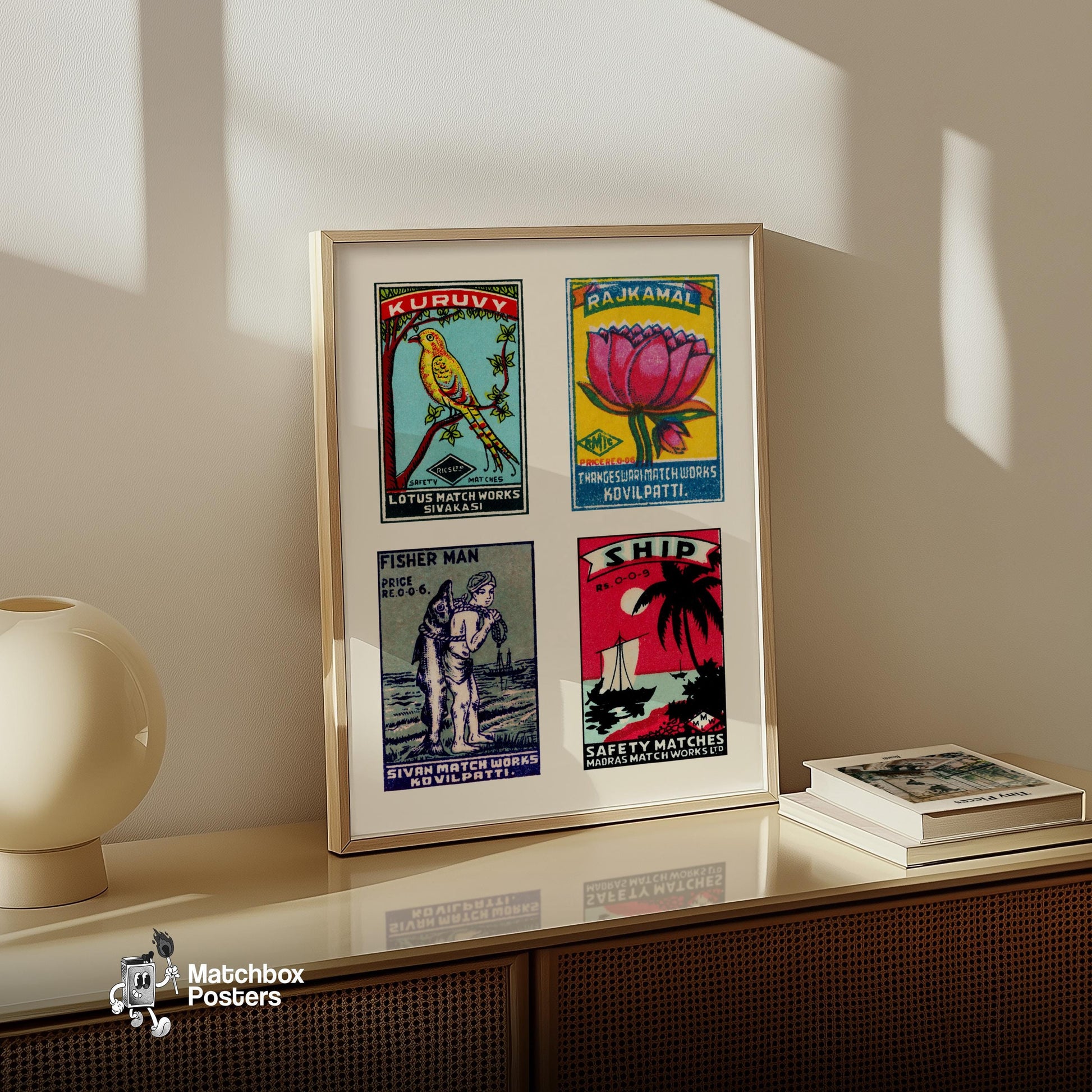 Matchbox Label Print: Tamil - vintage matchbox label print - bedroom mockup