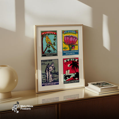 Matchbox Label Print: Tamil - vintage matchbox label print - bedroom mockup