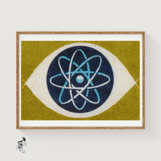 Atomic Symbol - vintage matchbox label print