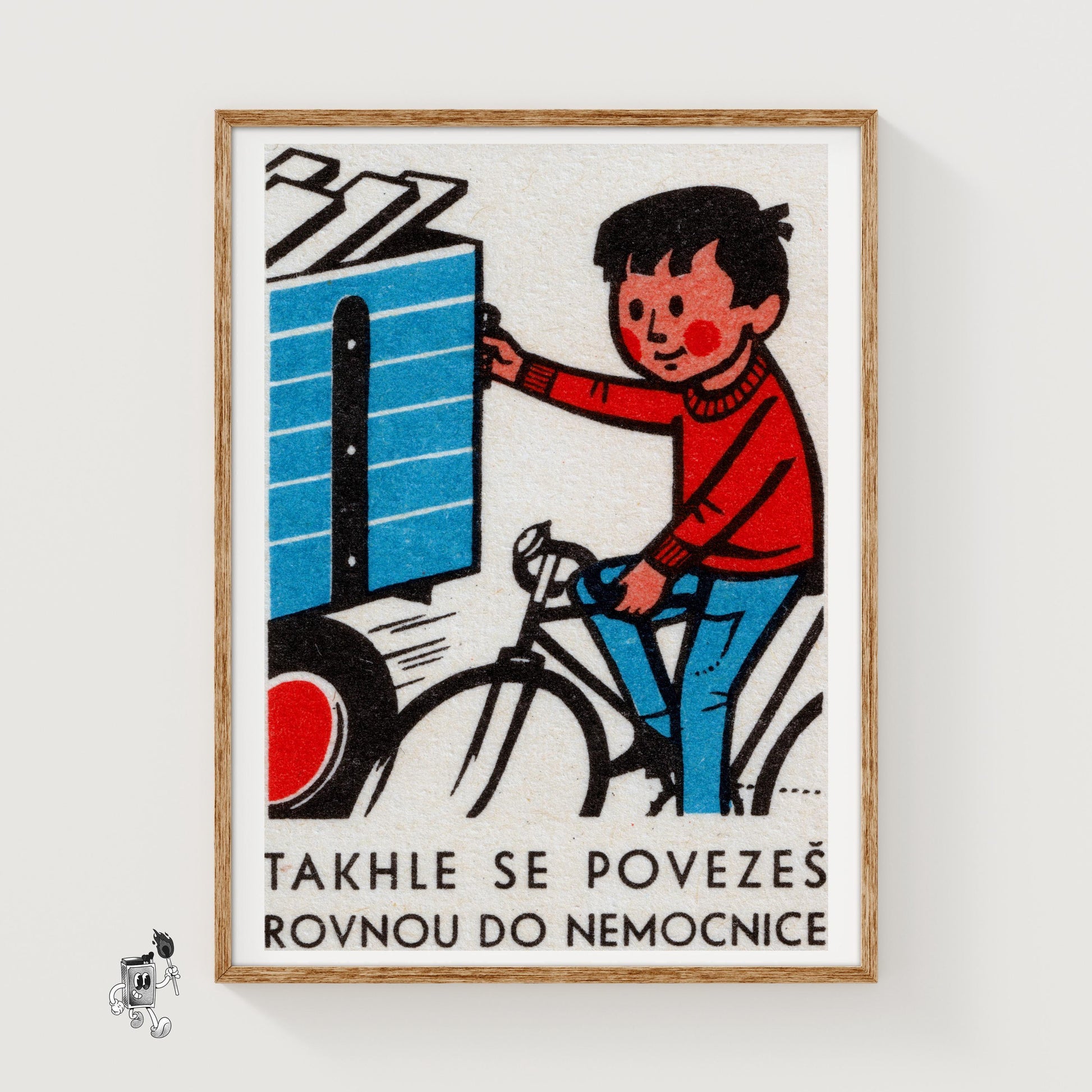 Boy on Bicycle - vintage matchbox label print