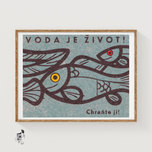 Stylized Fish - vintage matchbox label print
