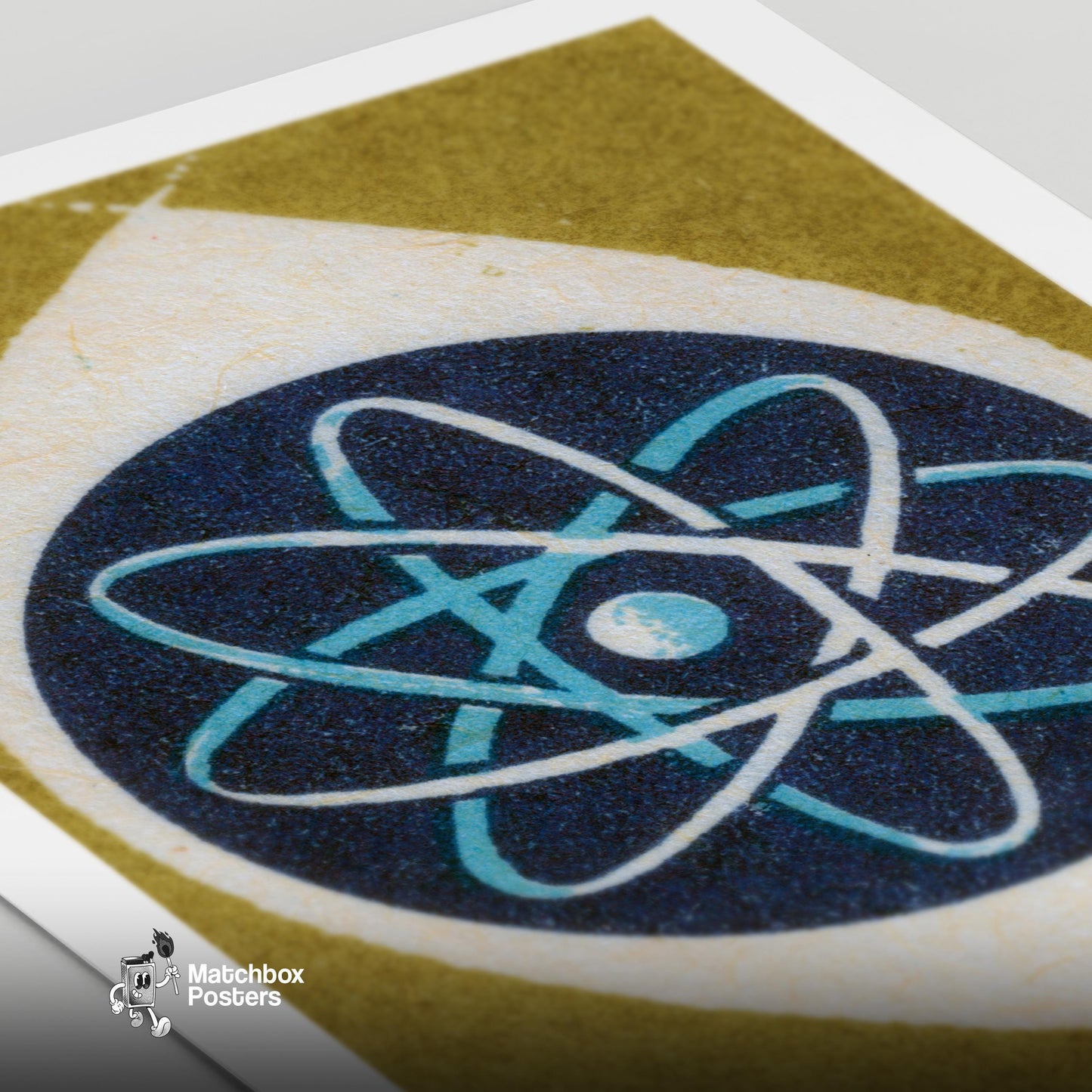 Atomic Symbol - vintage matchbox label print - close-up detail