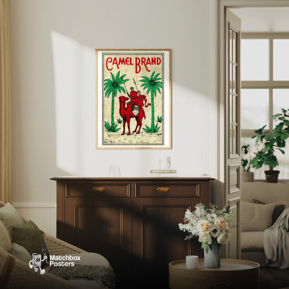 Red Camel - vintage matchbox label print - living room mockup