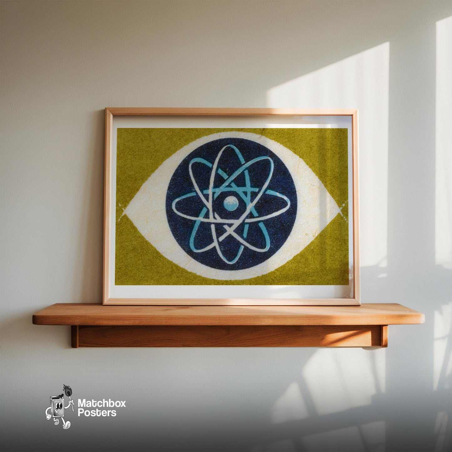 Atomic Symbol - vintage matchbox label print - size comparison