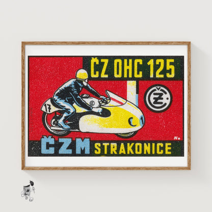 Motorcycle Racer - vintage matchbox label print