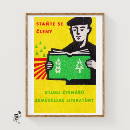 Man Reading Book - vintage matchbox label print