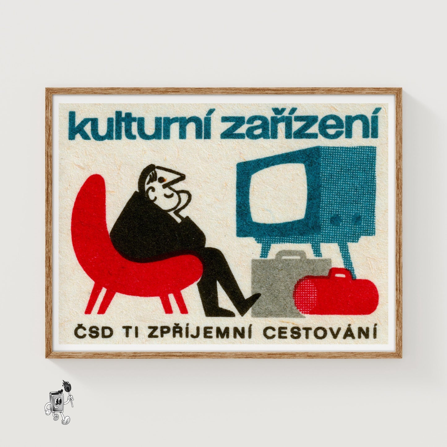 Person Watching TV - vintage matchbox label print