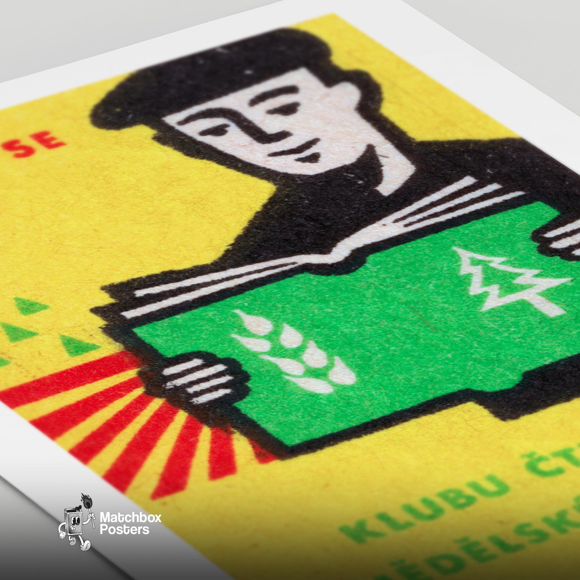 Man Reading Book - vintage matchbox label print - close-up detail