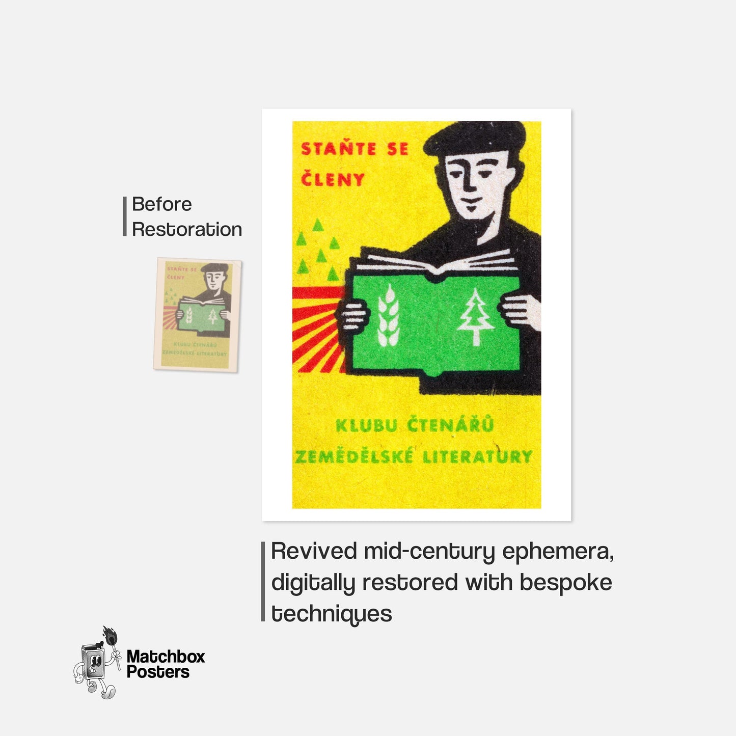 Man Reading Book - vintage matchbox label print - framed wall art preview