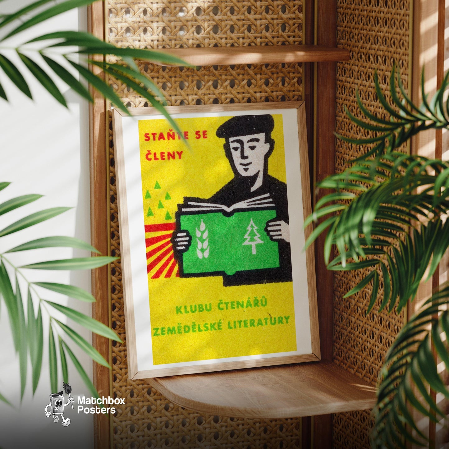 Man Reading Book - vintage matchbox label print - office wall