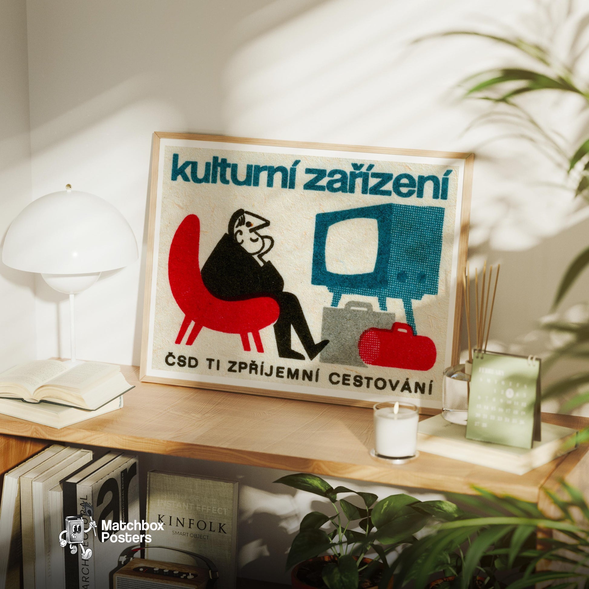 Person Watching TV - vintage matchbox label print - office wall