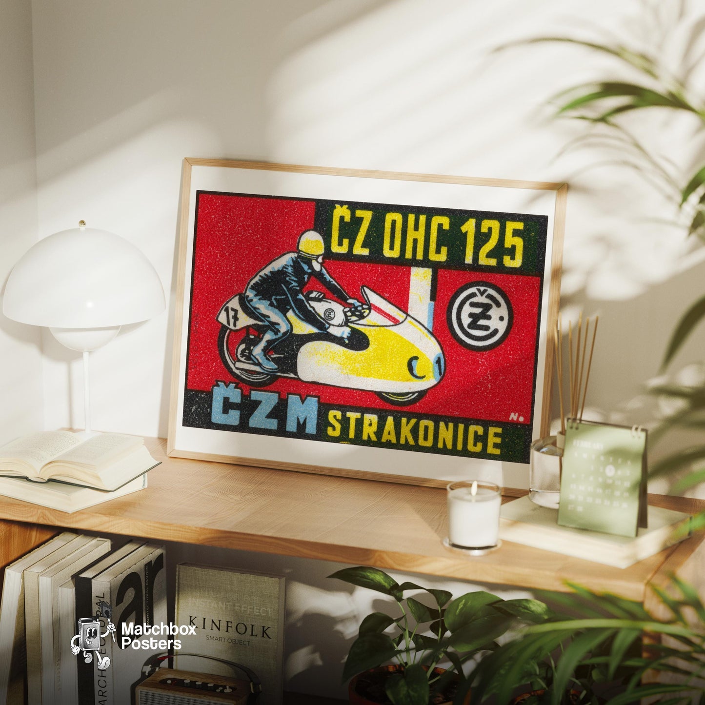 Motorcycle Racer - vintage matchbox label print - office wall