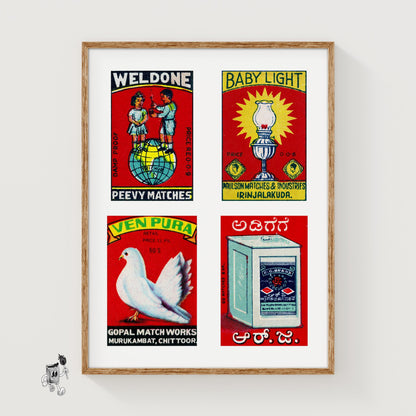 Red Indians Grid Print - vintage matchbox label print
