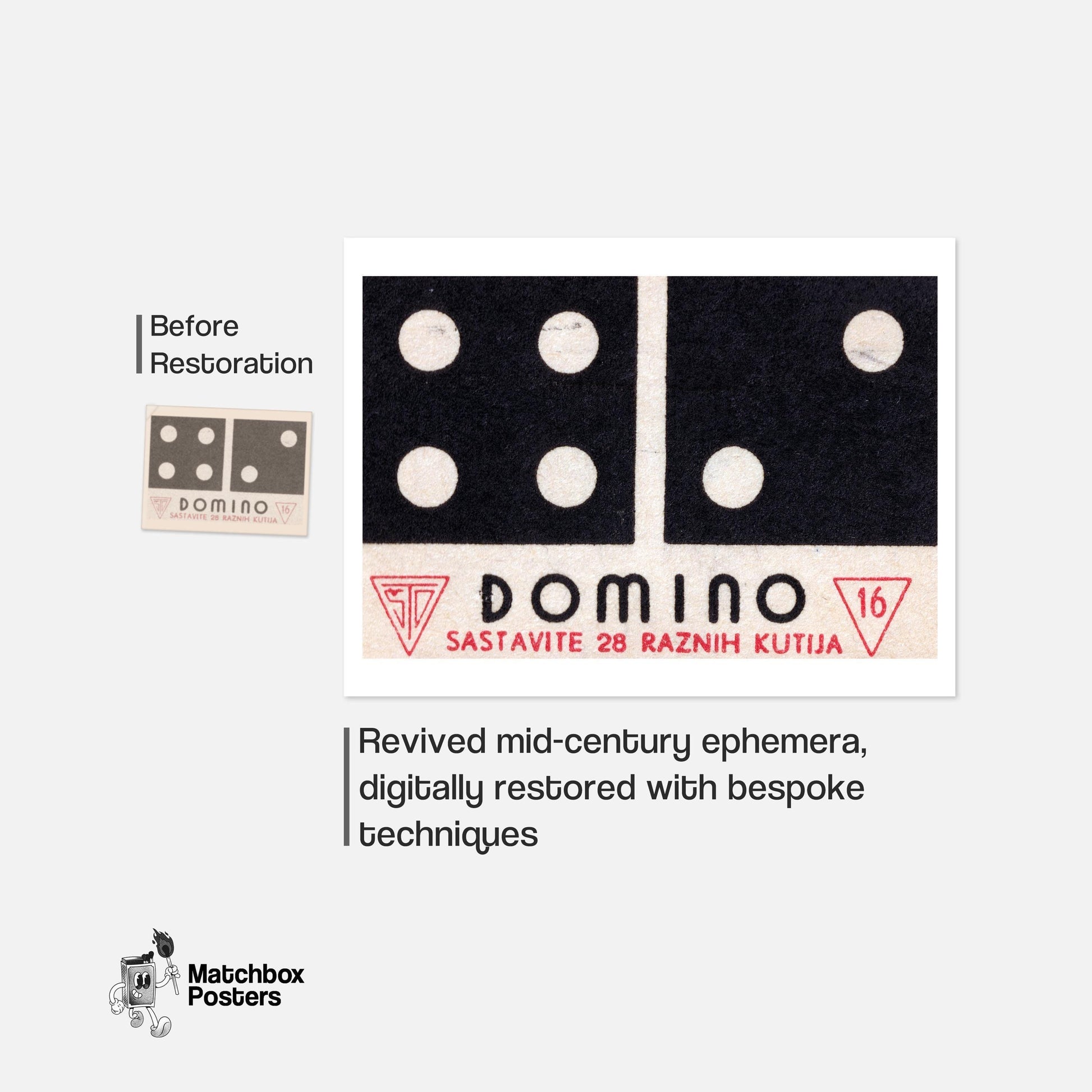 Domino - vintage matchbox label print - framed wall art preview