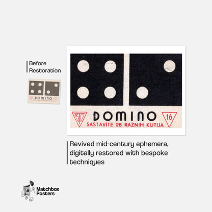 Domino - vintage matchbox label print - framed wall art preview