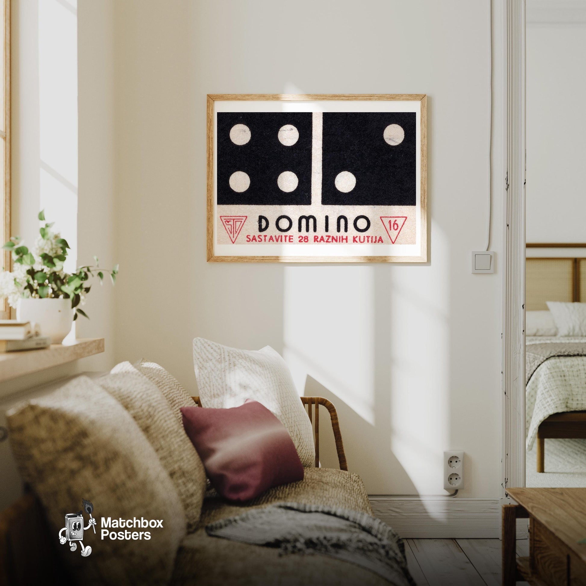 Domino - vintage matchbox label print - living room mockup