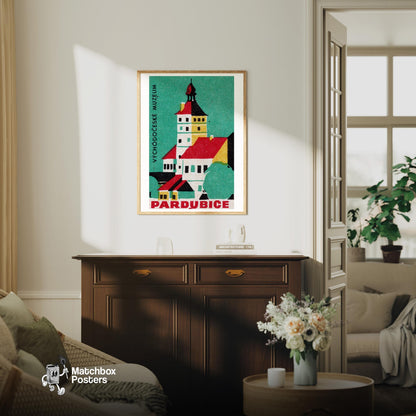 Illustration Of A Historical Building - vintage matchbox label print - living room mockup