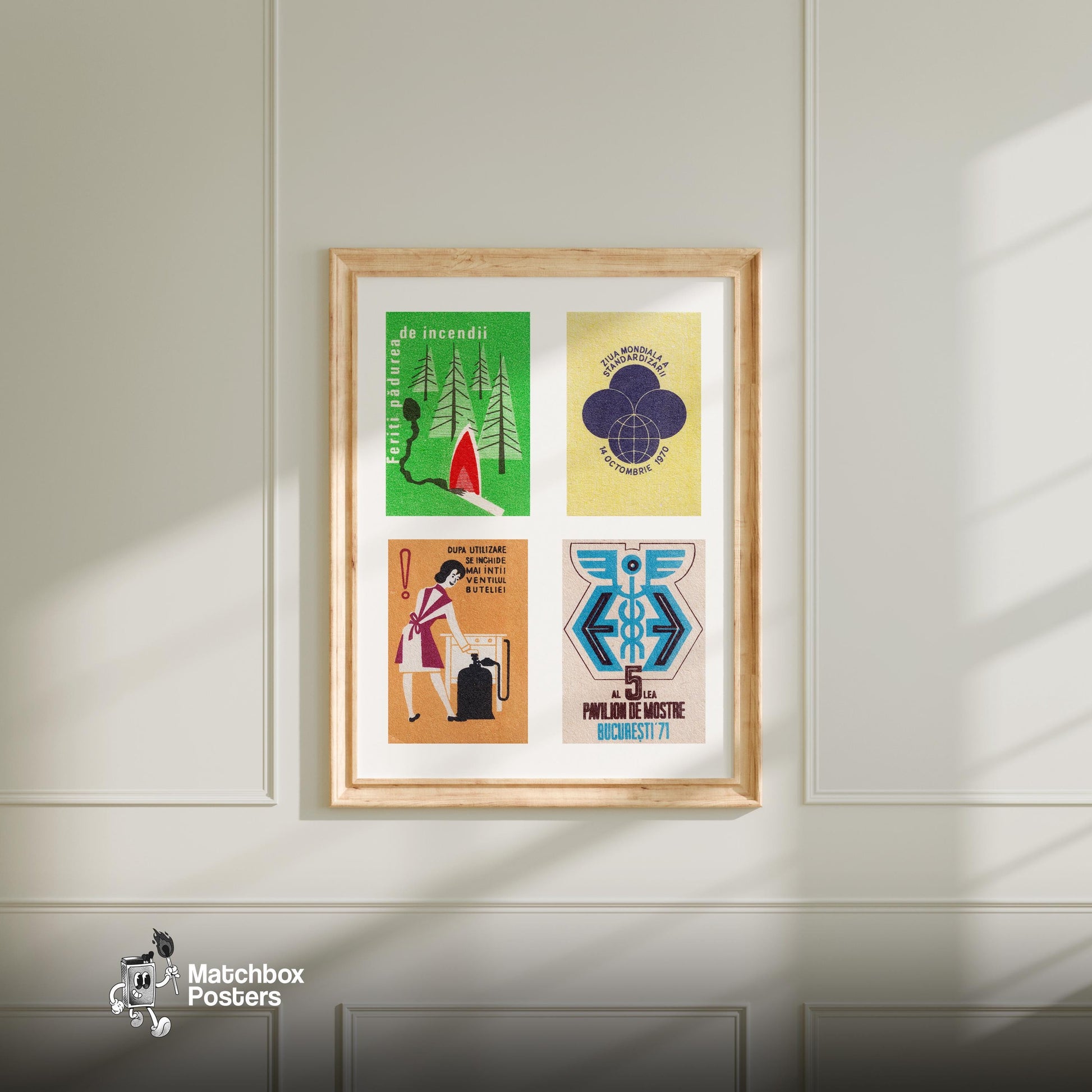 Romanians Grid Print - vintage matchbox label print - living room mockup
