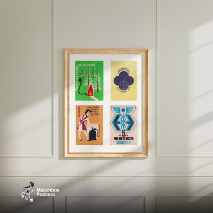 Romanians Grid Print - vintage matchbox label print - living room mockup