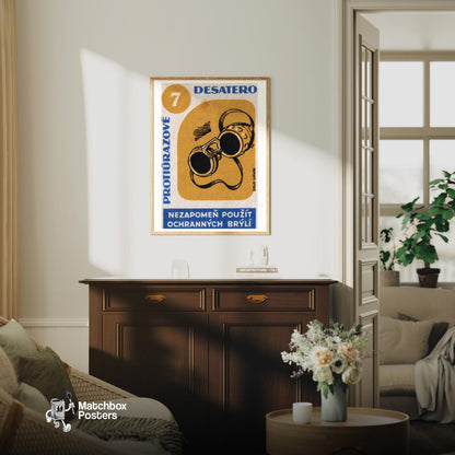Welding Glasses - vintage matchbox label print - living room mockup