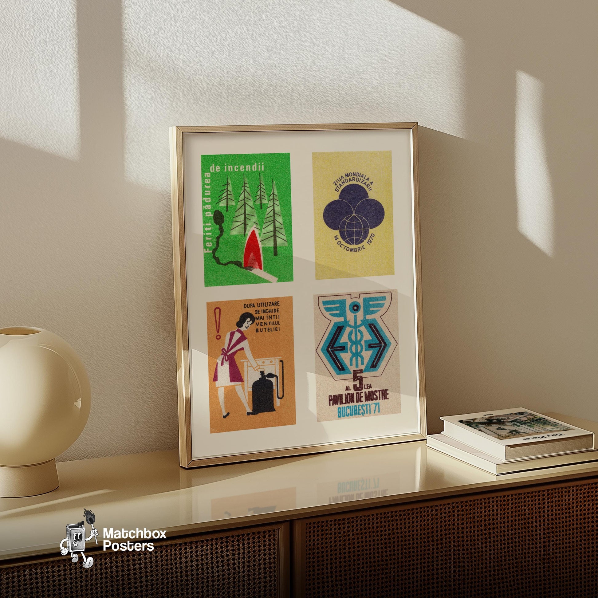 Romanians Grid Print - vintage matchbox label print - bedroom mockup