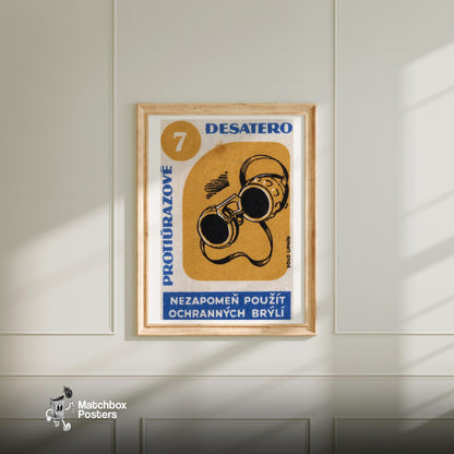 Welding Glasses - vintage matchbox label print - bedroom mockup