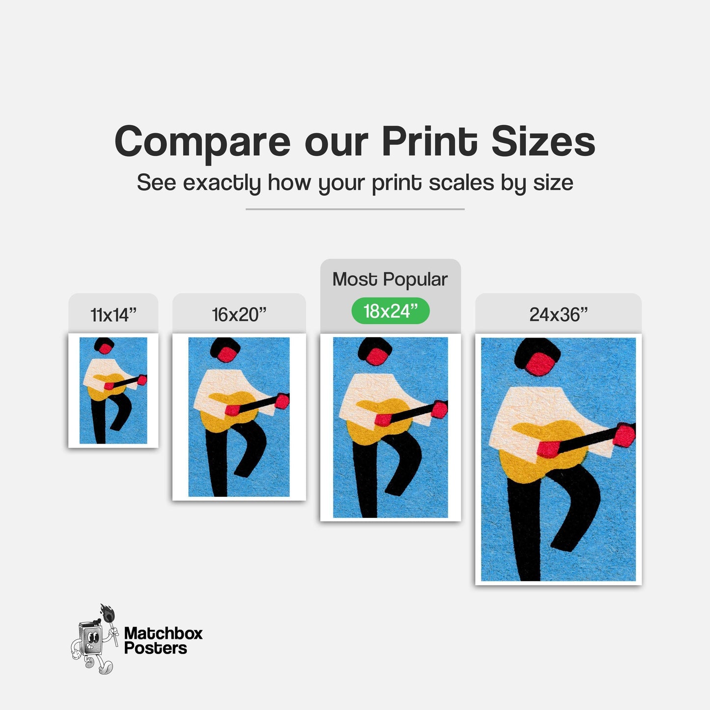 Guitar Player - vintage matchbox label print - gallery wall preview