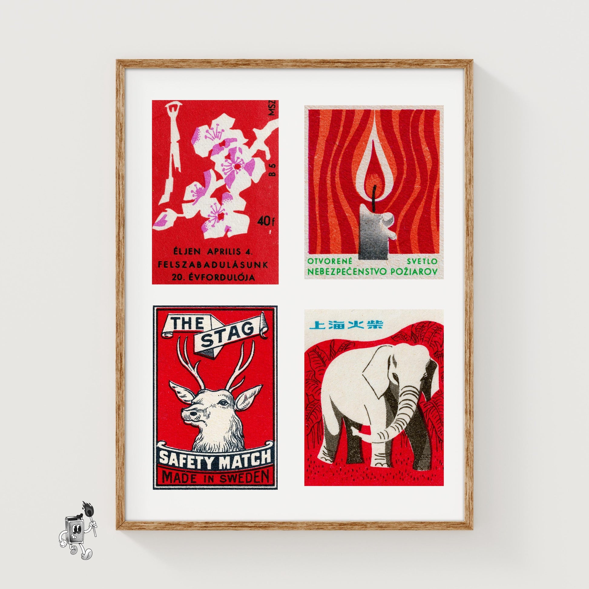 Red & Whites Grid Print - vintage matchbox label print
