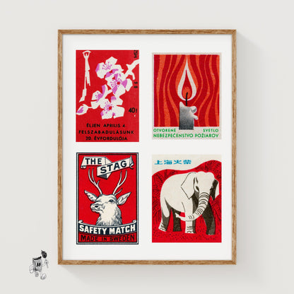 Red & Whites Grid Print - vintage matchbox label print