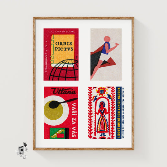 Red Czechoslovaks Grid Print - vintage matchbox label print