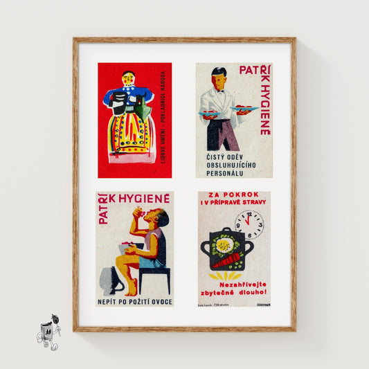 Dark Blue Czechoslovaks Grid Print - vintage matchbox label print