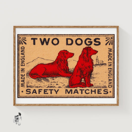 Two Dogs - vintage matchbox label print