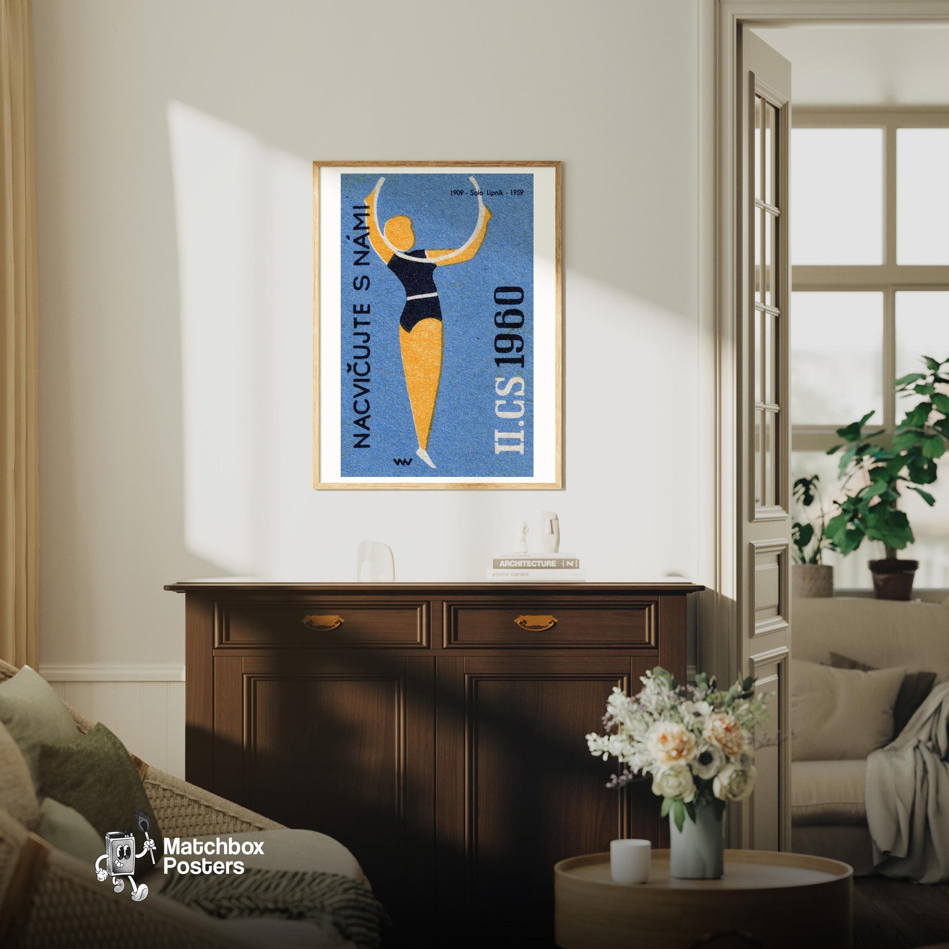 Hoop Dancer - vintage matchbox label print - living room mockup