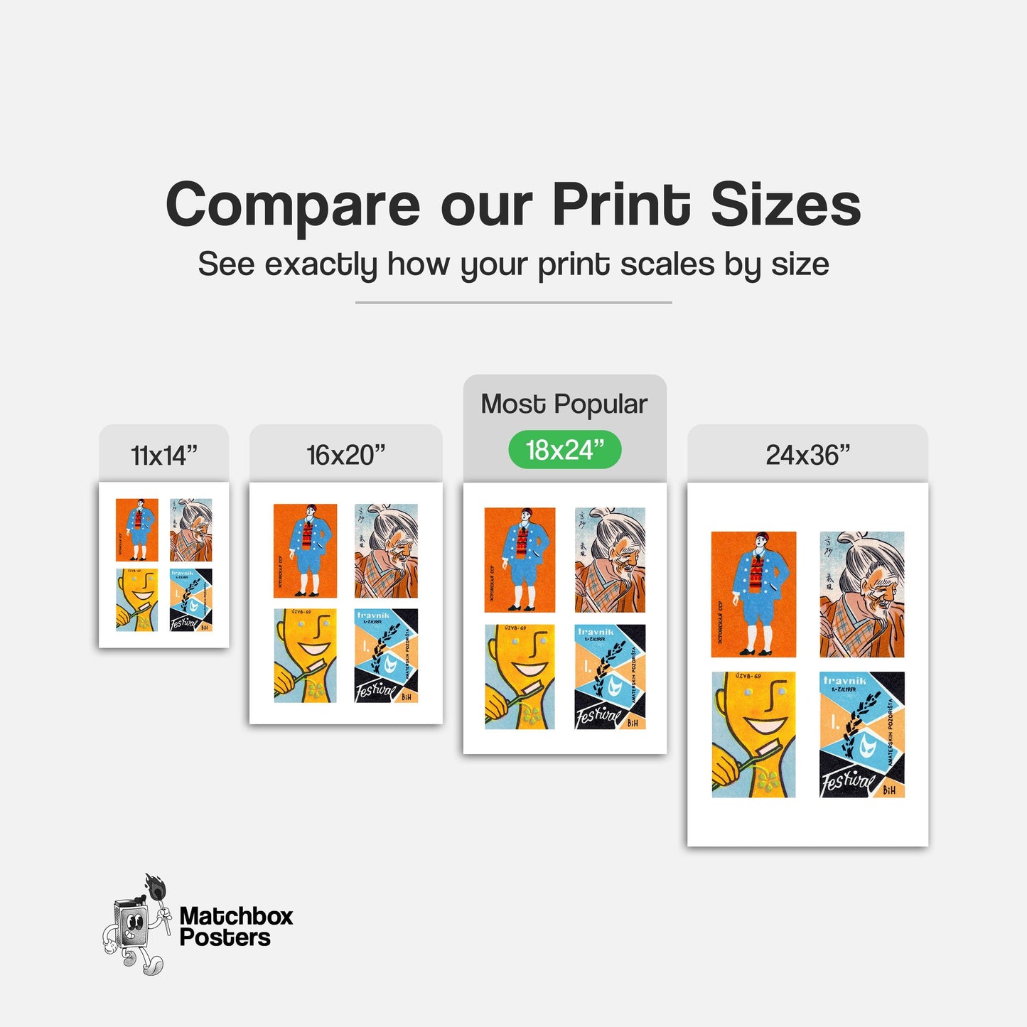 Orange & Light Blues Grid Print - vintage matchbox label print - office wall