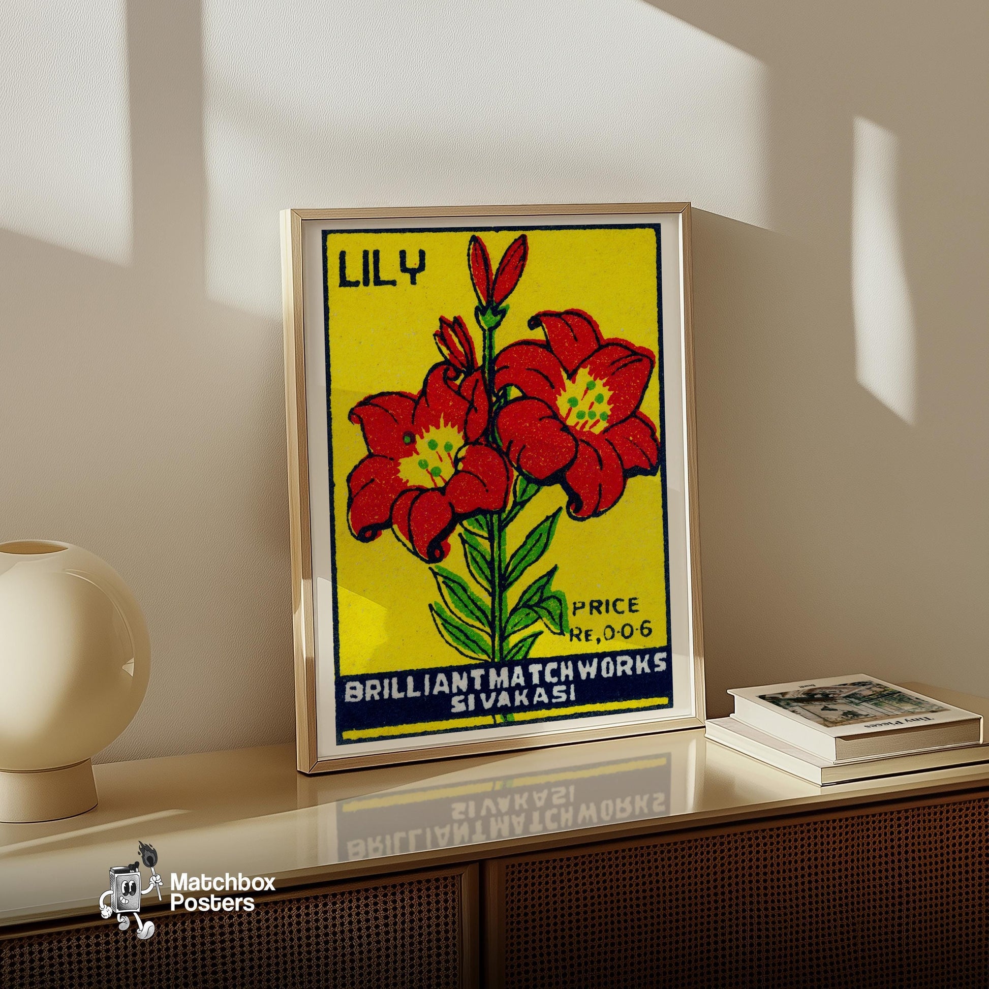 Red Lily - vintage matchbox label print - size comparison