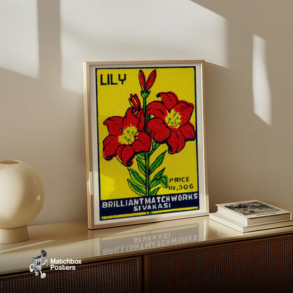 Red Lily - vintage matchbox label print - size comparison