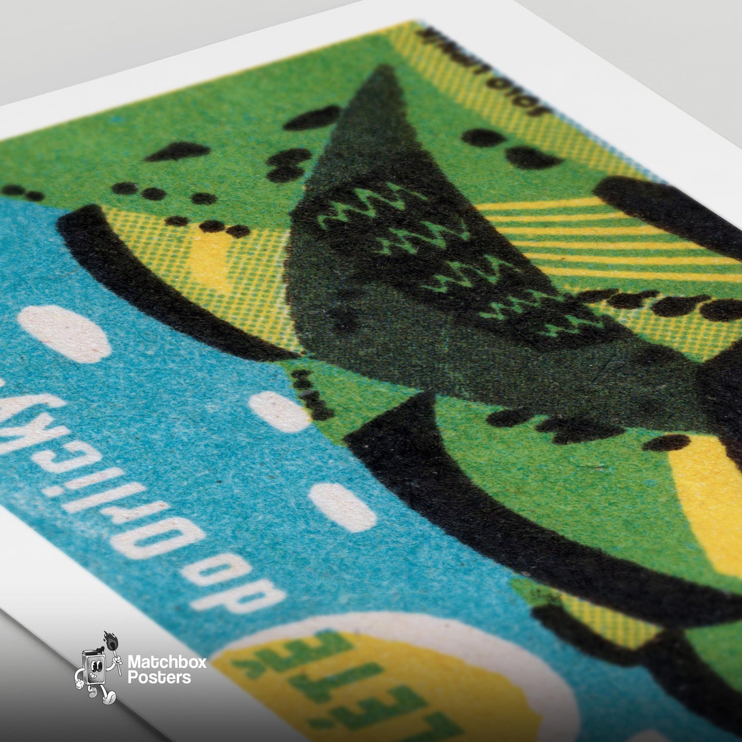 Stylized Hills - vintage matchbox label print - close-up detail
