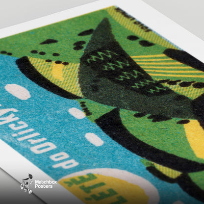 Stylized Hills - vintage matchbox label print - close-up detail