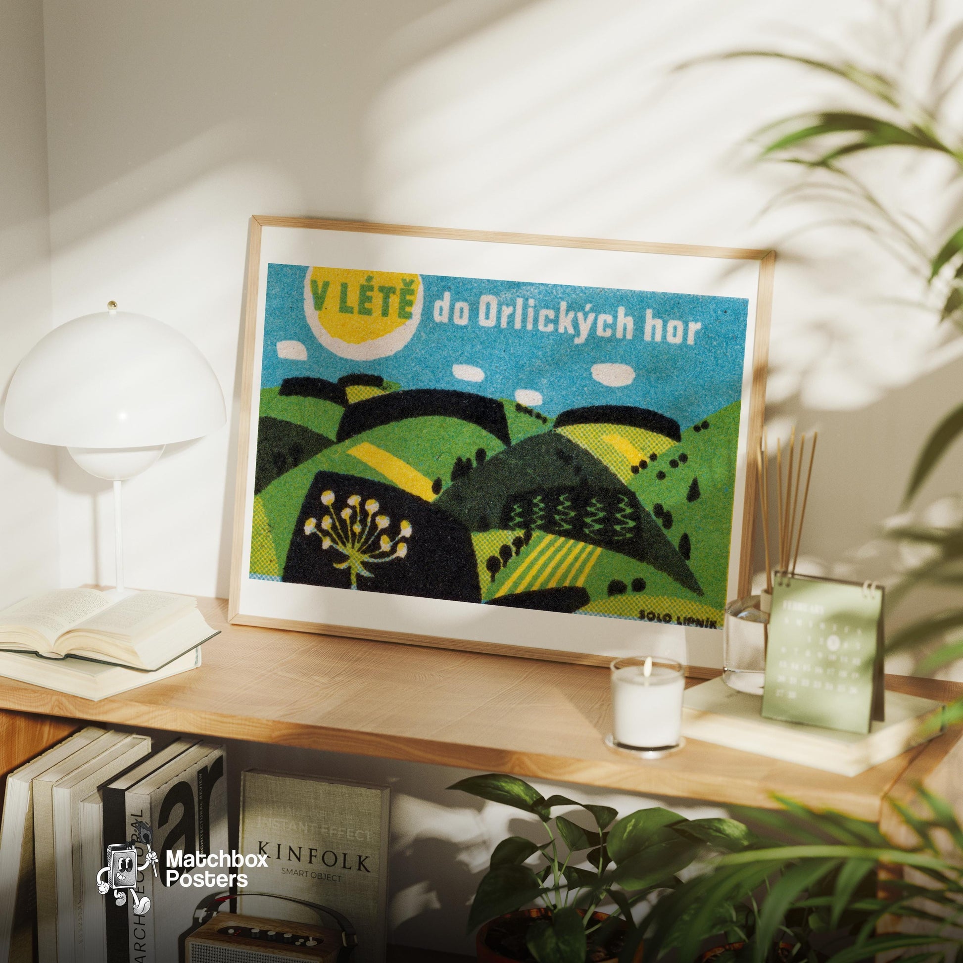 Stylized Hills - vintage matchbox label print - office wall