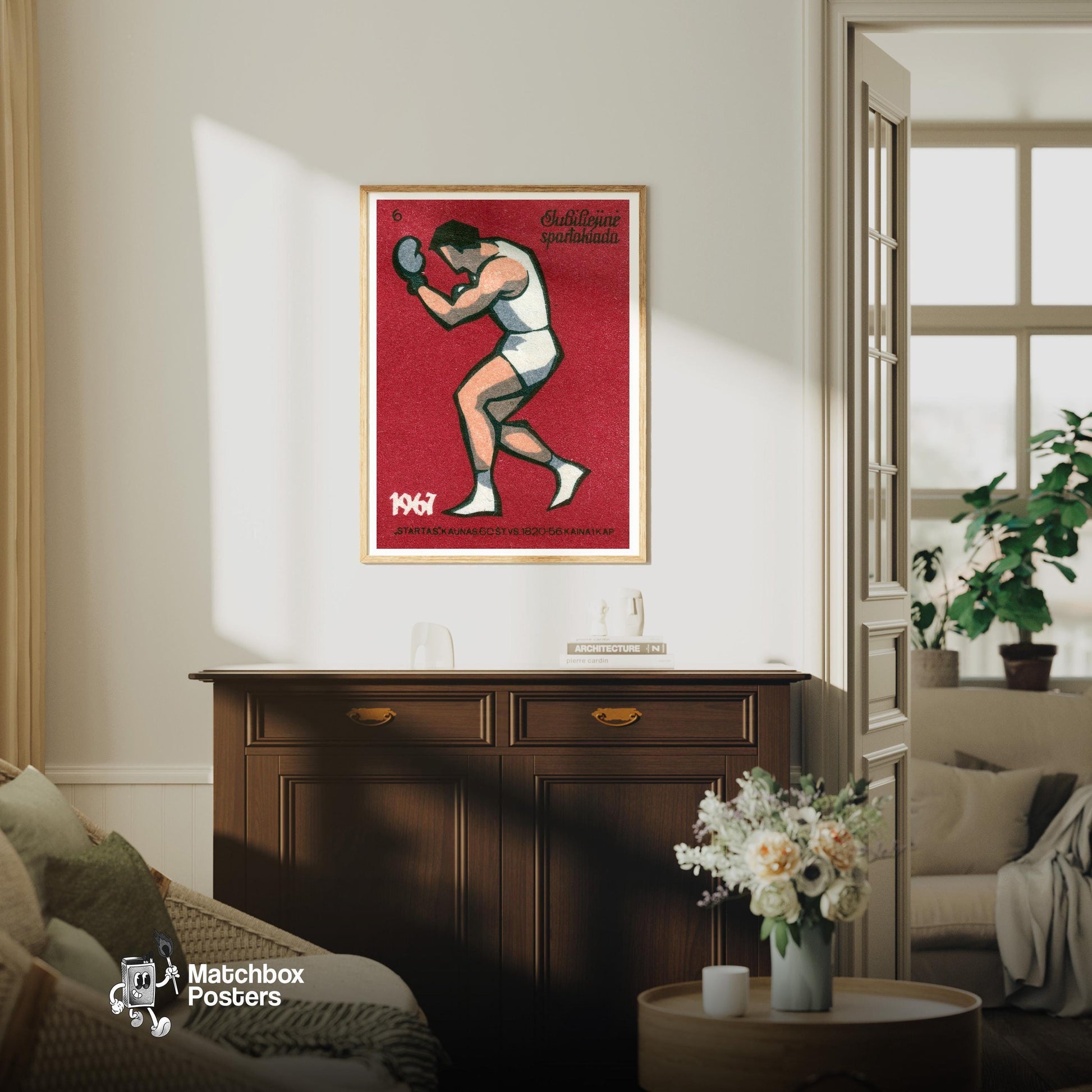 Boxer - vintage matchbox label print - living room mockup