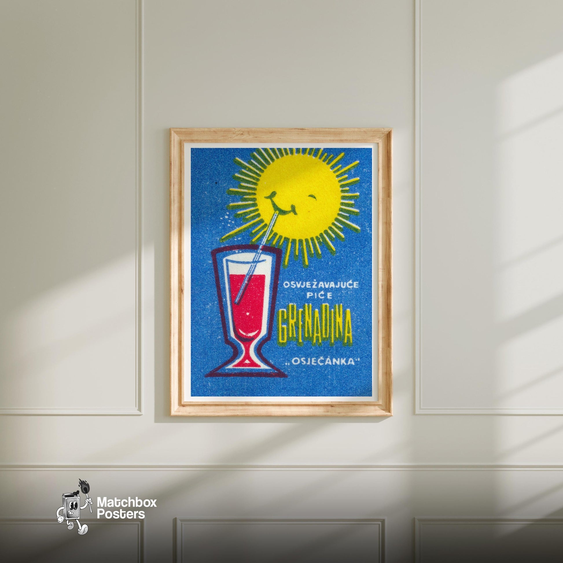 Grenadine Drink - vintage matchbox label print - bedroom mockup